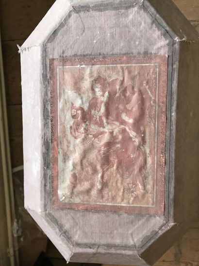 Painted paper workbox, circa 1800, octagonal...
