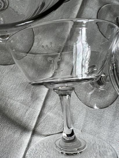 Onze coupes à champagne en verre vers 1850

Gravé...