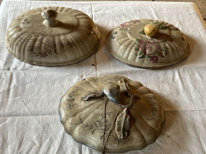 Three lids of terrines or soup tureens, French...