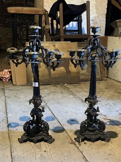 A pair of Louis Philippe period chased, patinated...