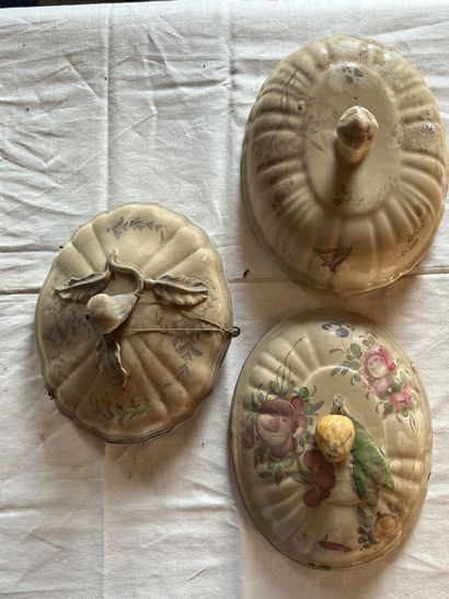 Three lids of terrines or soup tureens, French...
