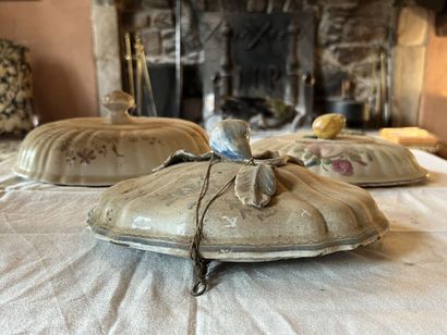 Three lids of terrines or soup tureens, French...