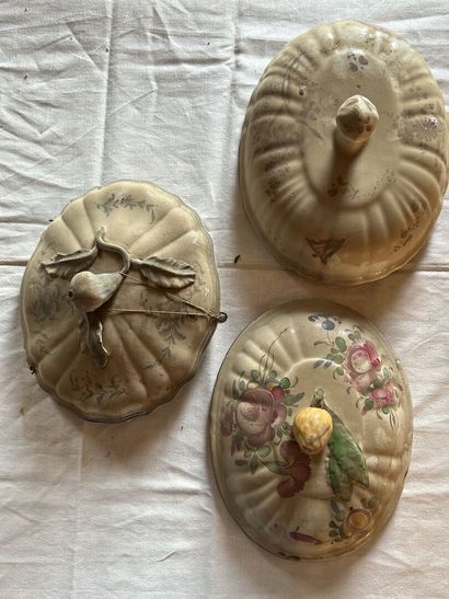 Three lids of terrines or soup tureens, French...
