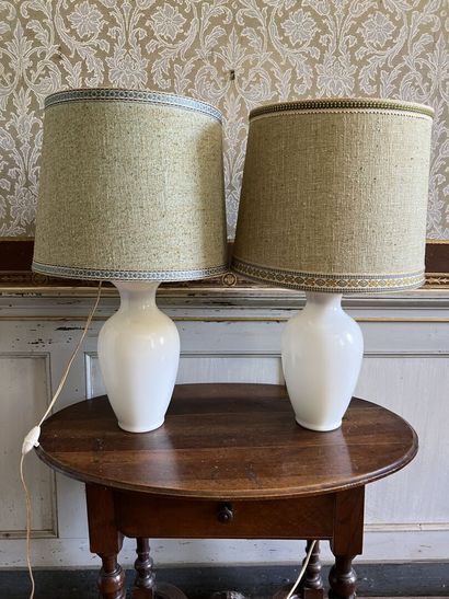 Paire de vases en opaline blanche, XIXème...