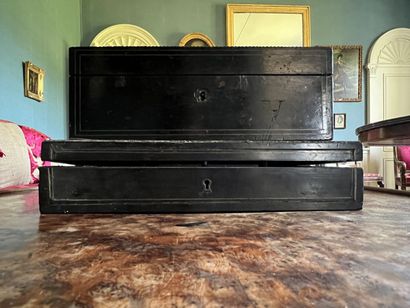 Two blackened wood boxes and nets of Napoleon...