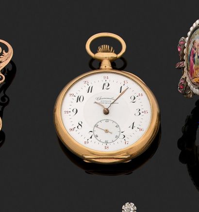 18K yellow gold 750‰ pocket watch, white...