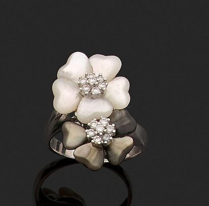 Ring in 18K (750°/00) white gold with two...