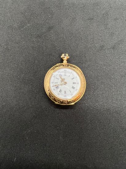 Yellow gold collar watch, white enamel dial...