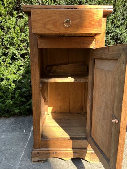 Two bedside tables in natural wood, late...