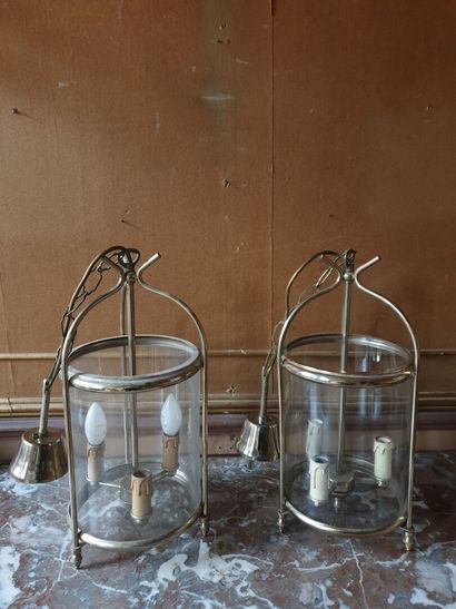 Pair of Louis XVI style silver plated lanterns...