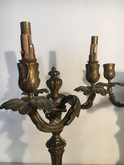 Pair of candelabras in silvered bronze, 18th...