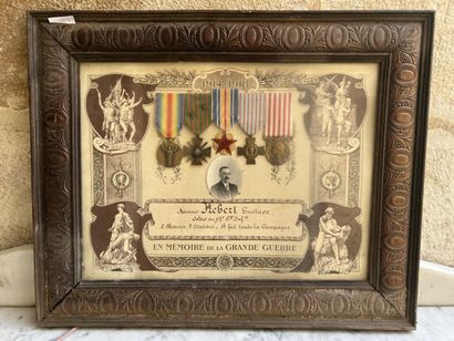Lot of seven framed pieces including two...