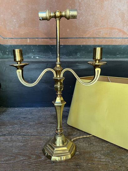 Pair of bronze candlesticks with two lights,...