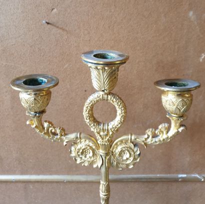 Pair of chased bronze candelabras with patina...