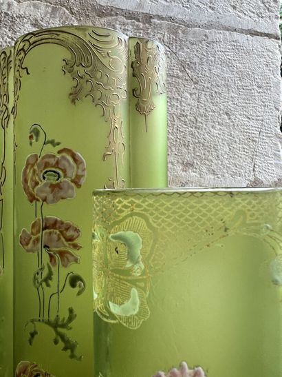 Two green enamelled glass vases, early 20th...