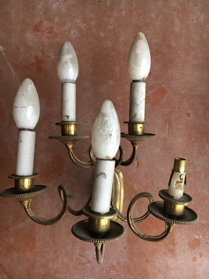 Pair of five lights sconces in gilt metal...