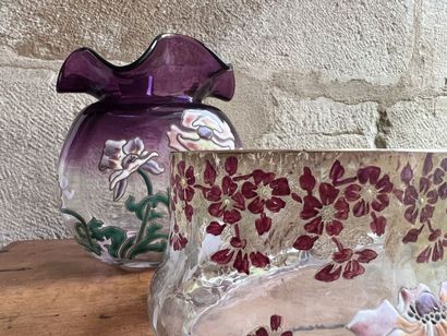 Attributed to Montjoye, enamelled glass jardinière,...