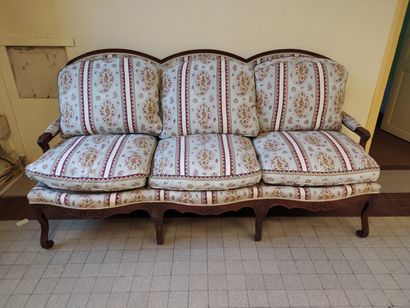 Sofa in natural wood molded and carved Louis...