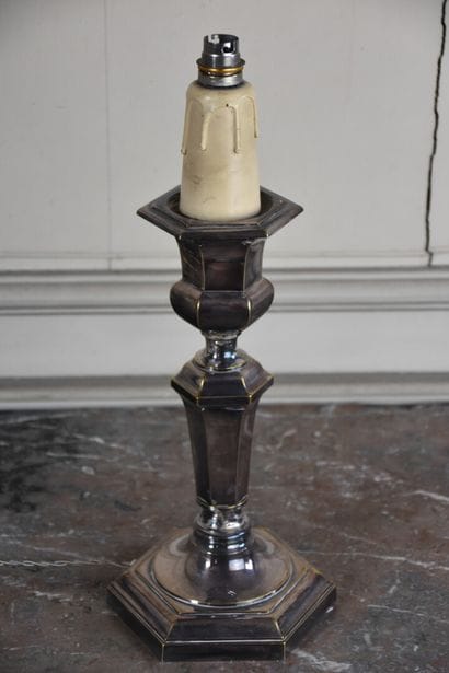 Base of candle jar in silver plated metal...