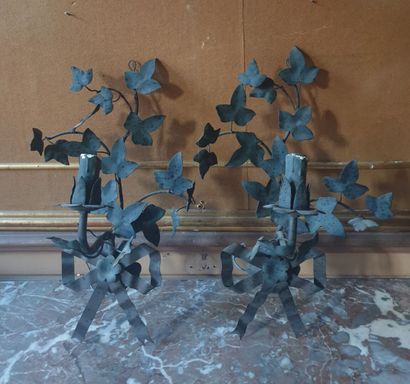 Pair of sconces in green sheet metal Louis...