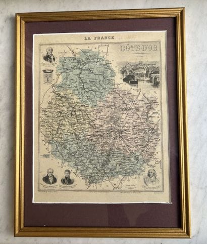 Lot of seven framed pieces including two...