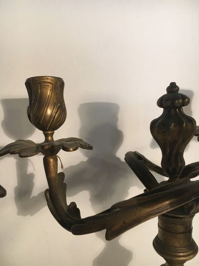 Pair of candelabras in silvered bronze, 18th...