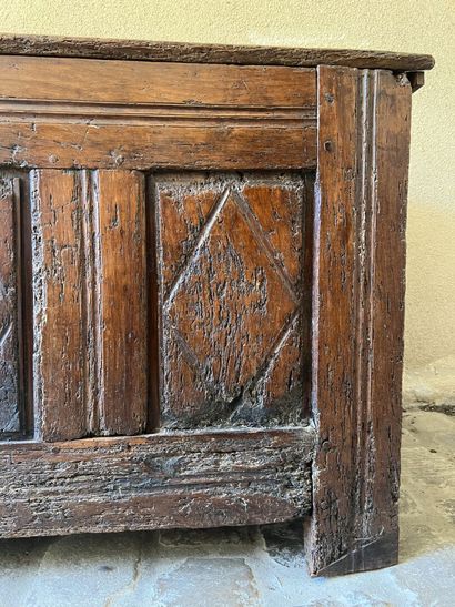 A molded and carved wooden chest, early 17th...