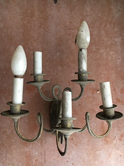 Pair of five lights sconces in gilt metal...