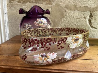 Attributed to Montjoye, enamelled glass jardinière,...