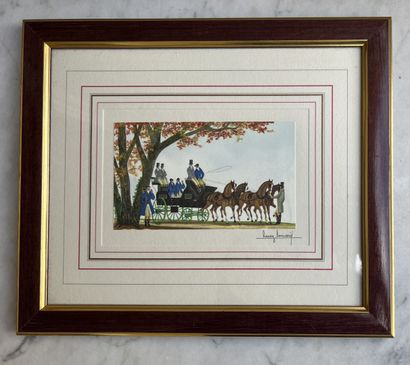 Lot of seven framed pieces including two...