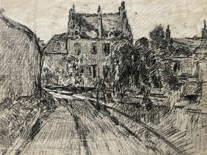 Two drawings in black stone and white chalk,...