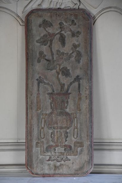 Carved wood tapestry panel

China, late 19th...