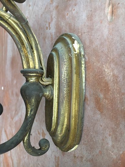 Pair of five lights sconces in gilt metal...