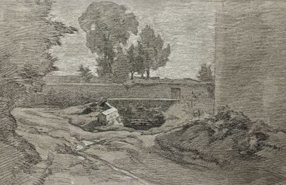 Two drawings in black stone and white chalk,...