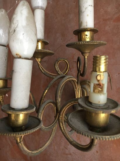 Pair of five lights sconces in gilt metal...