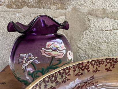 Attributed to Montjoye, enamelled glass jardinière,...