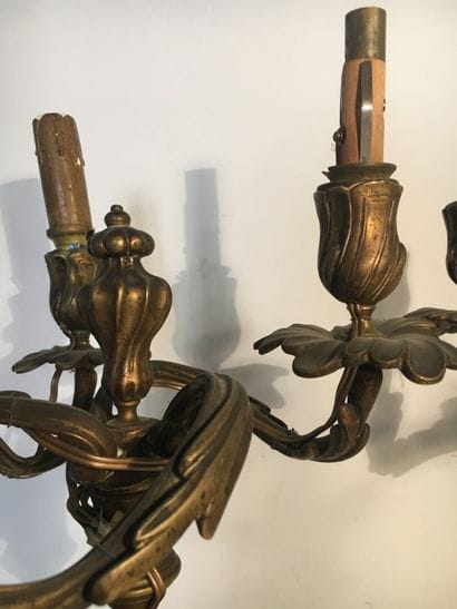 Pair of candelabras in silvered bronze, 18th...