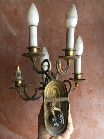 Pair of five lights sconces in gilt metal...