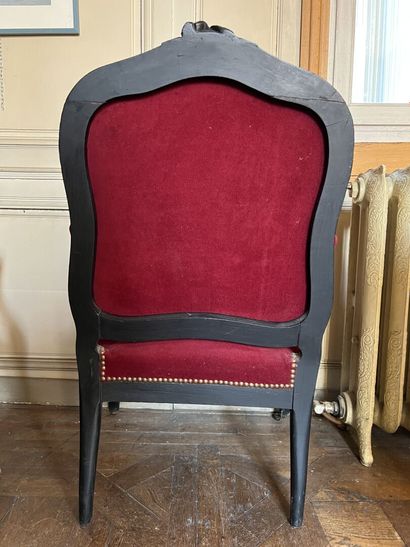 Pair of blackened wood armchairs, molded...