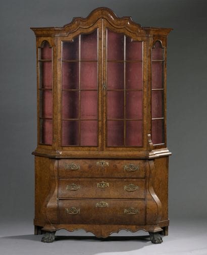 Double burr veneer display cabinet, Holland,...