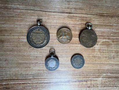 Lot of five silver or bronze medals, 19th...