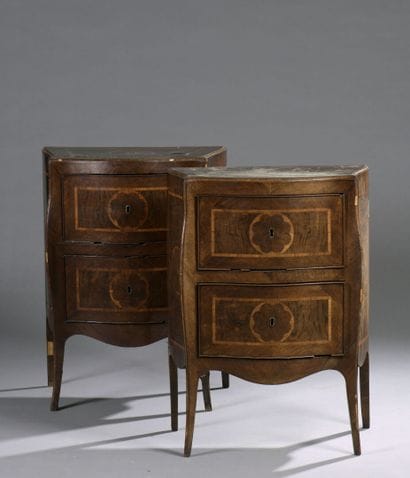 Pair of small commodes in veneer, Louis XV...