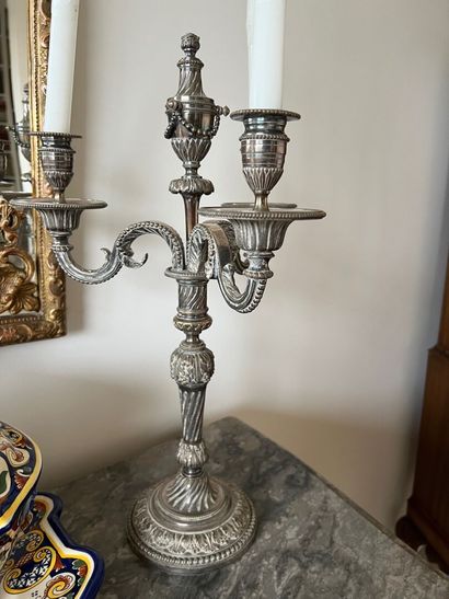 Pair of candelabras in silver plated met...