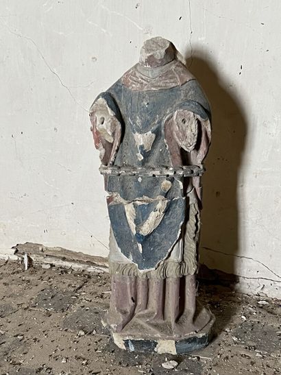 Acephalous statuette in polychrome limestone,...