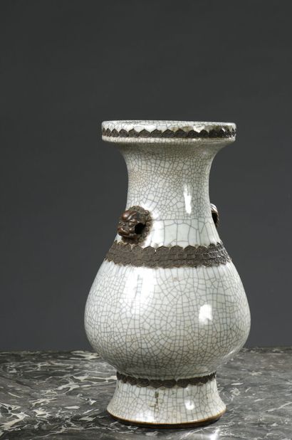 Celadon porcelain and gilt bronze baluster...