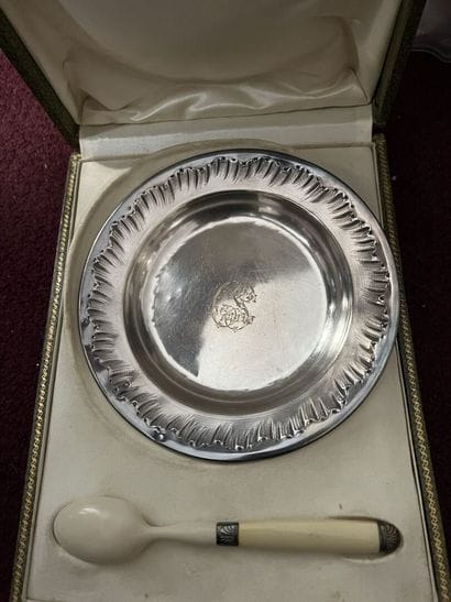 Silver boiled plate, Minerva mark and boiled...