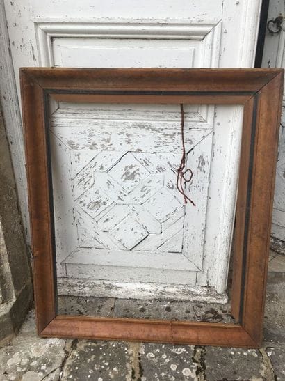 Wooden frame veneered with burr and blackened...