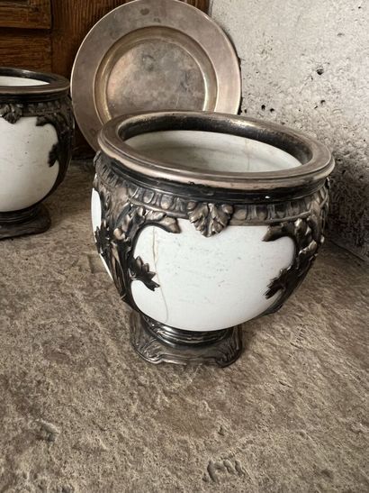 Pair of cookie vases mounted in silver, Minerve...
