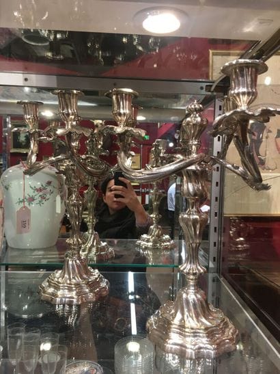 Pair of silver plated candelabras in the...