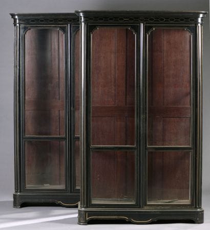 Pair of norici wood and brass fillet display...